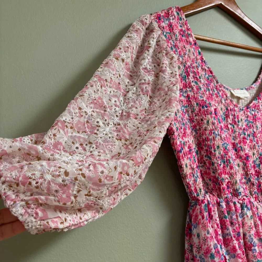 Melloday Floral Midi Dress Size L Fairy Festival Cottage‎ Prairie Asymmetric